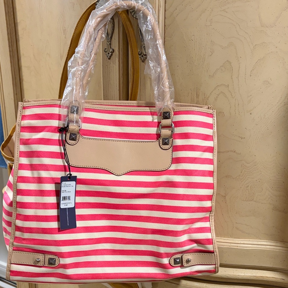 Rebecca Minkoff Striped Pink and Tan Women's Tote Bag